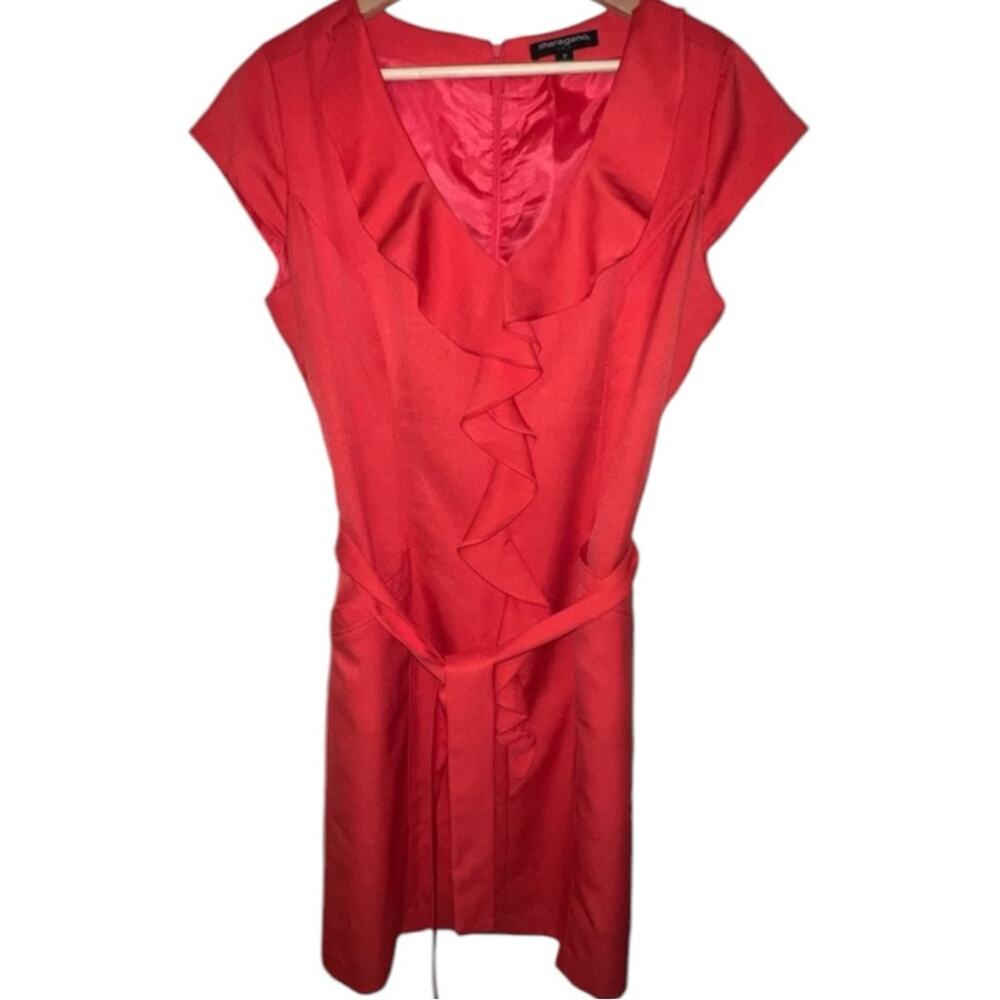 Sharagano Coral/Orange  Cap Sleeve Sheath Dress Boat Neckline Size 12